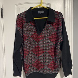 Vintage Peletti Mens Size L Lana Collezione V-Neck Red Gray Black